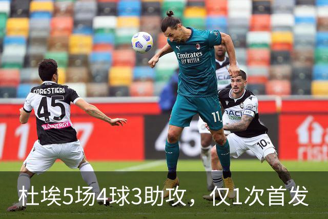 杜埃5场4球3助攻，仅1次首发